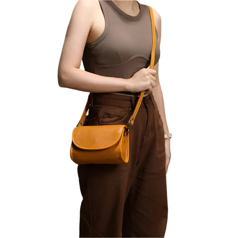 Cowhide Leather Vintage Crossbody Bag for Women Small Sling Bag - VacationGrabs