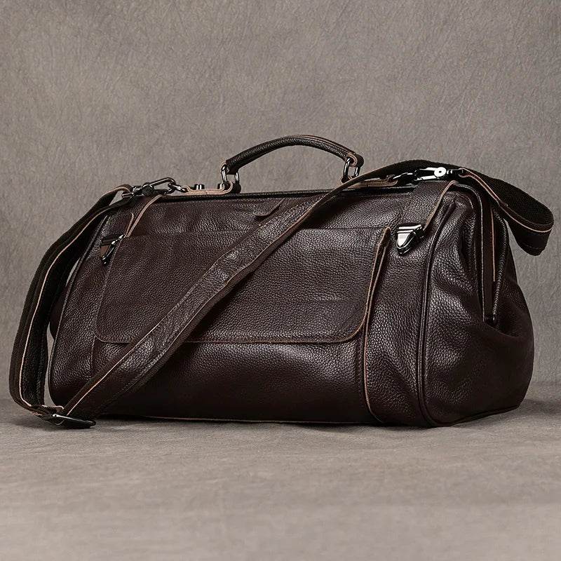 Luxury Leather Carry On Luggage Bag Real Cowskin Travel Duffle - VacationGrabs