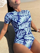 Short Sleeve One Piece Swimsuit Womens - VacationGrabs