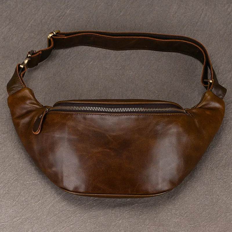 Men's Leather Chest Bag Soft Cowskin Sport Waist Pack for Male - VacationGrabs