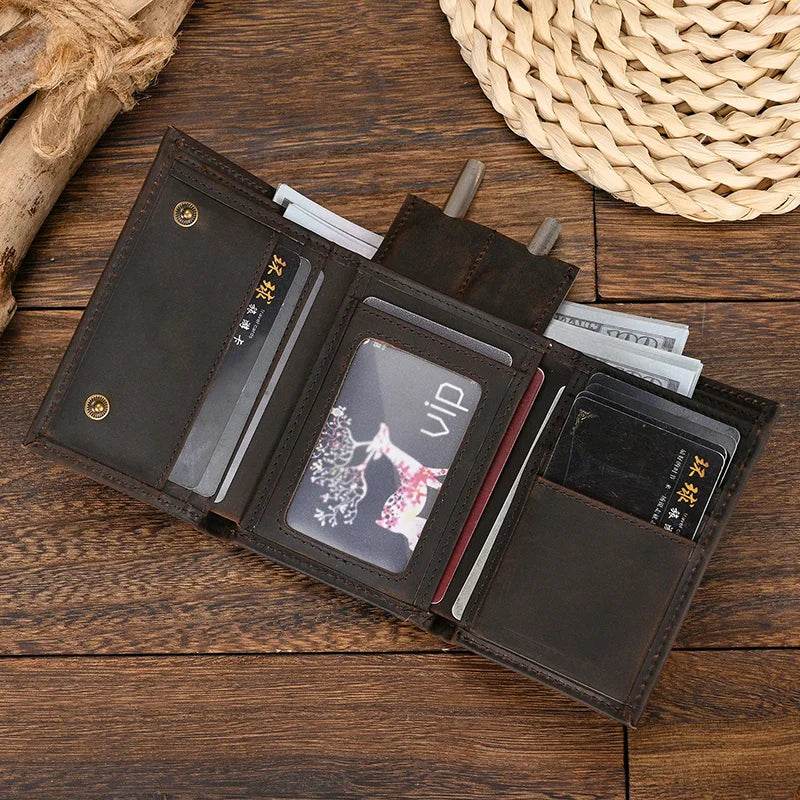 Trifold Leather Short Wallet for Men RFID Purse Multi-Function Wallet - VacationGrabs