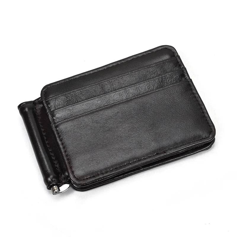 Small Men's Leather Clip Wallet with Coin Pocket & Card Slot Cash Holder - VacationGrabs