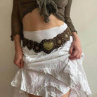 Brown Pinned Belt Decorated with White Love Hearts Bohemian - VacationGrabs
