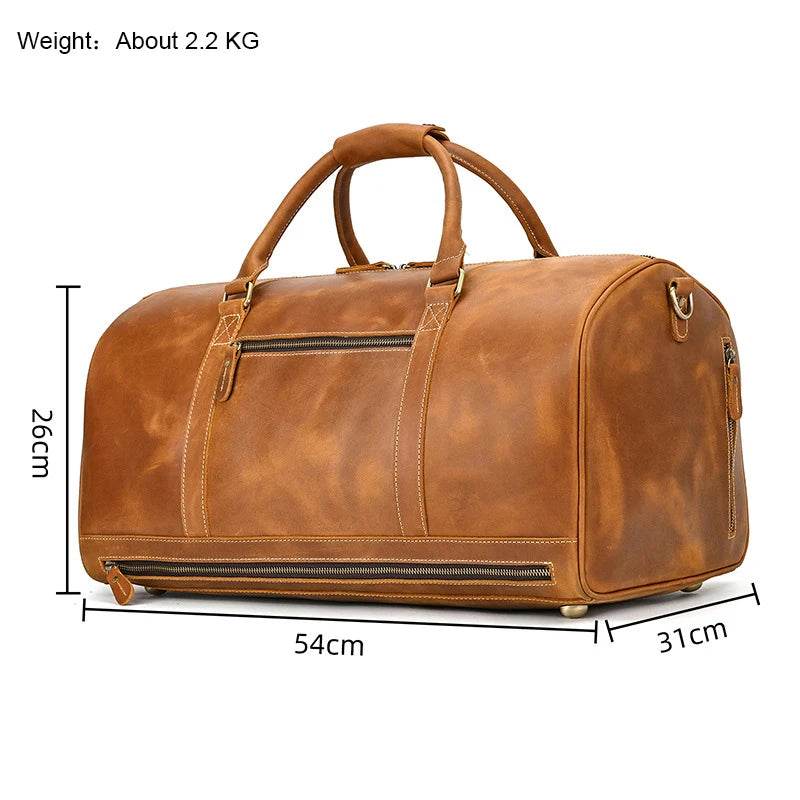 Vintage Genuine Leather Travel Bag Weekend Duffels - VacationGrabs