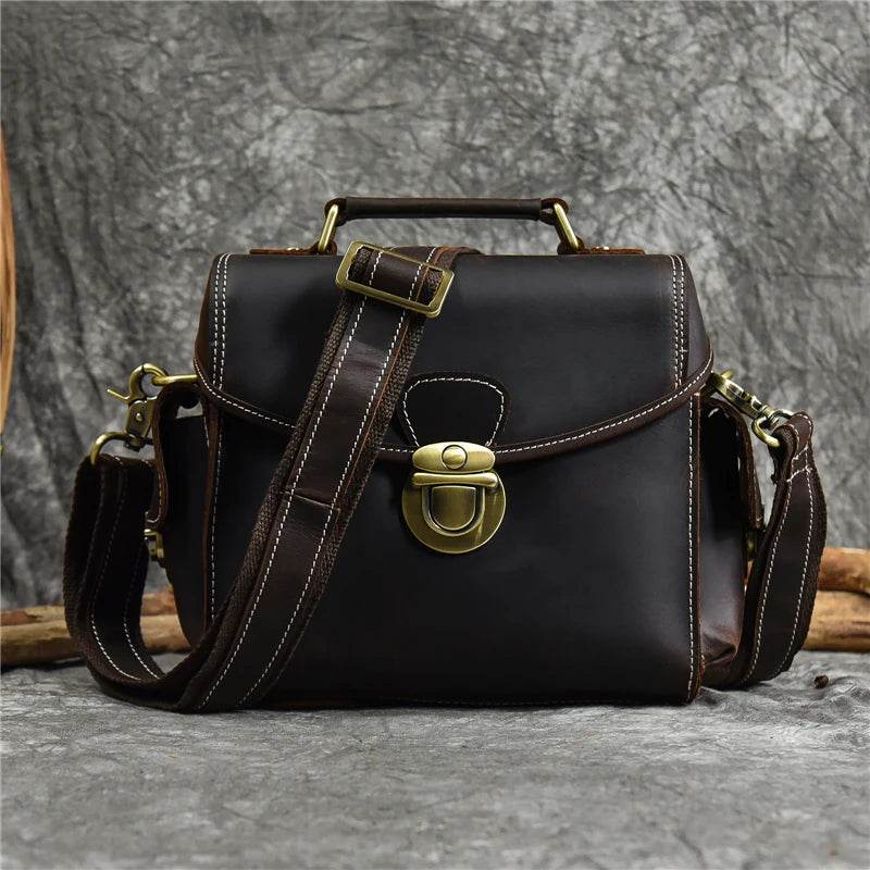 Vintage Crazy Horse Leather Messenger Bag for Men Crossbody Bag - VacationGrabs
