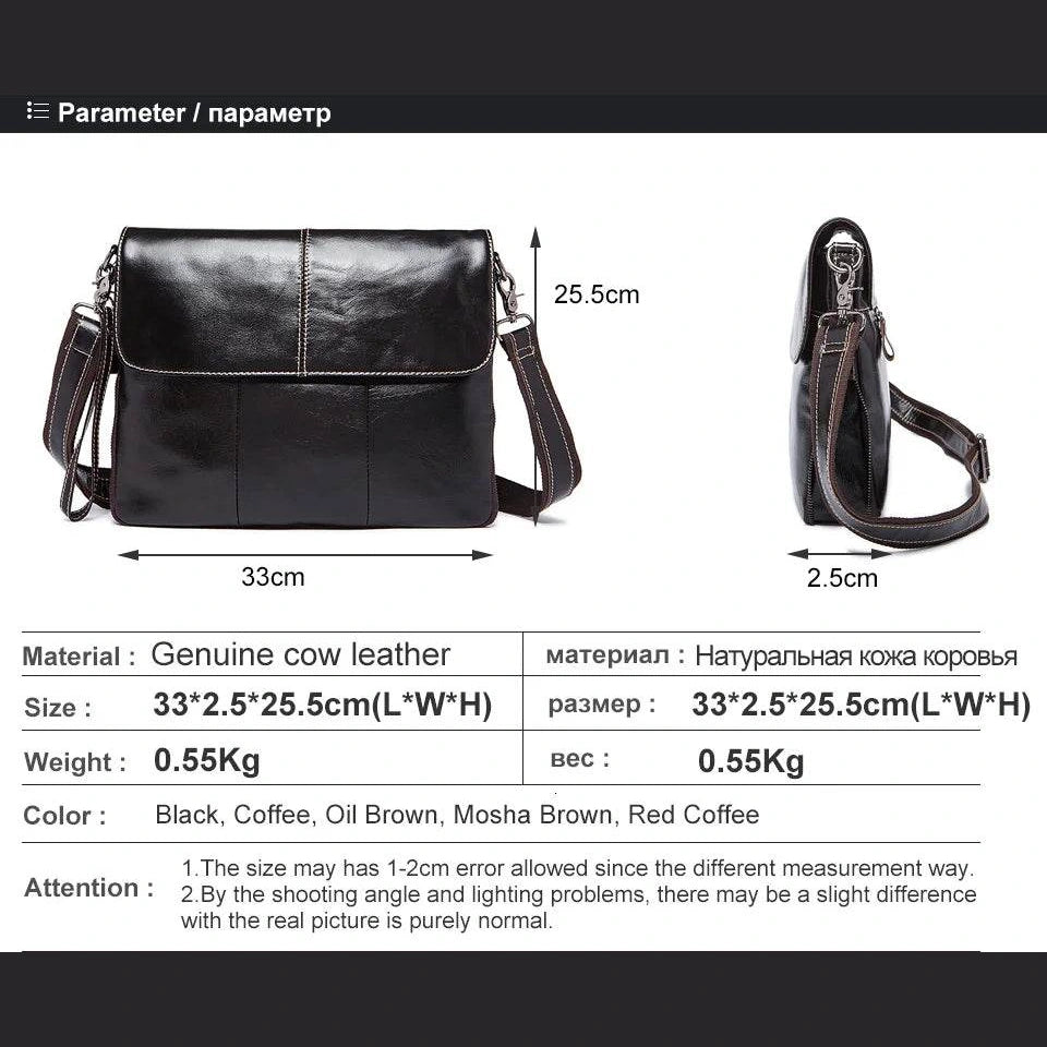 Men's Leather Crossbody Bag Casual Waterproof Sling Oil Wax - VacationGrabs