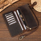 Genuine Leather Long Wallet with Wrist Belt Strap Chain Wallet Gift - VacationGrabs