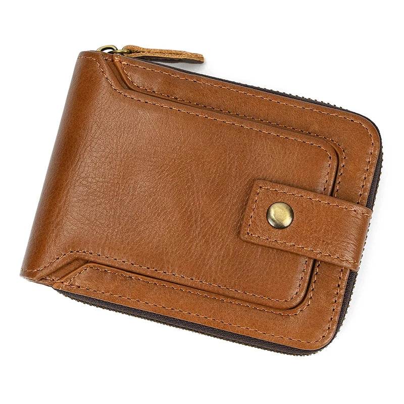 Genuine Leather Short Wallet for Men & Women 2-Fold Coin Purse - VacationGrabs