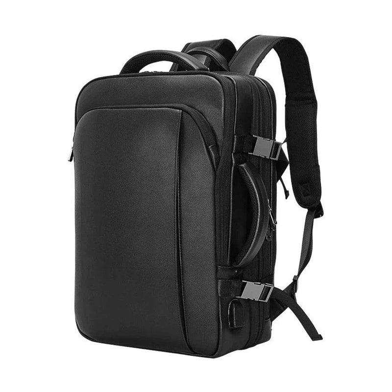 Double Layer Leather Backpack for Men Large Capacity USB Charging - VacationGrabs