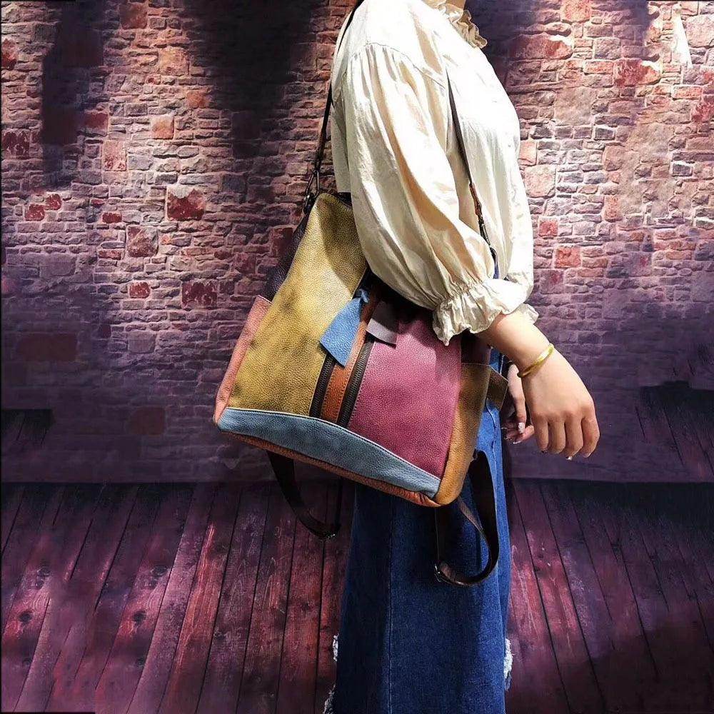 Oversized Women Vintage Leather Backpack Travel Casual - VacationGrabs