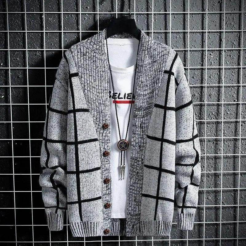 Men's Sweaters Mens Shawl Collar Block Plaid Cardigan