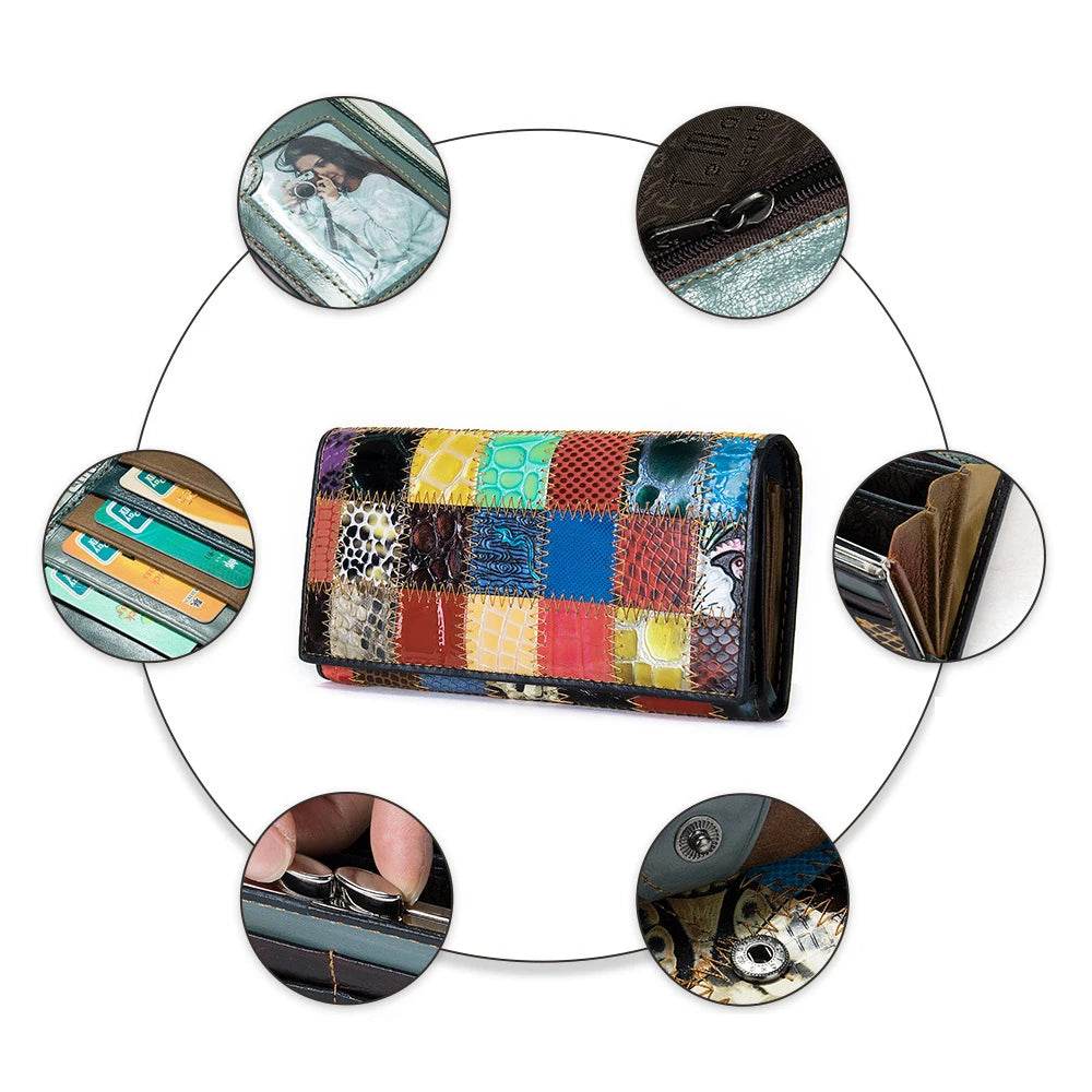 Real Cowskin Long Wallet for Women with Card Holder & Coins Pouch - VacationGrabs