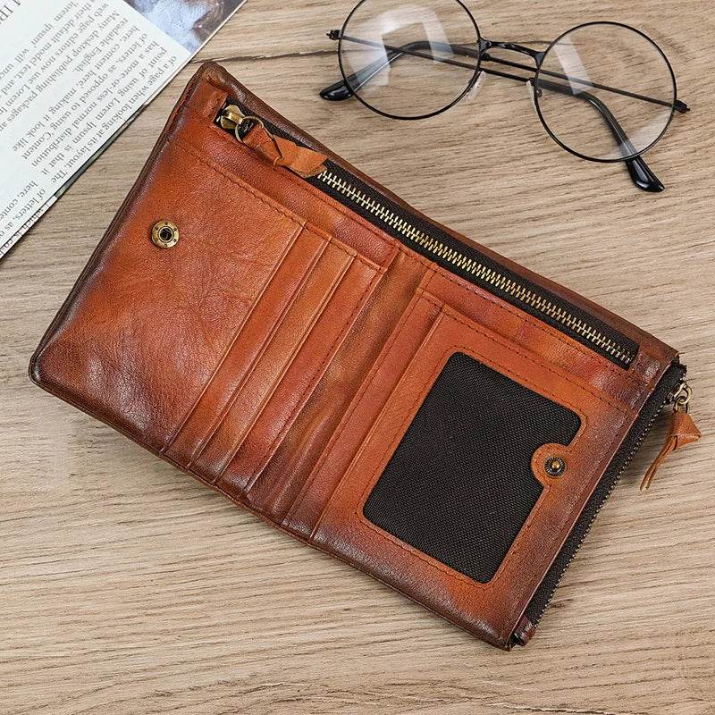 Vintage Leather Short Wallet with Coin Purse for Men RFID - VacationGrabs