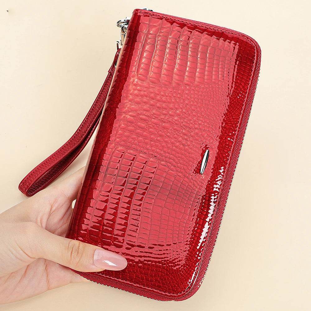Genuine Leather Luxury Designer Women’s Wallet Red Long Purse - VacationGrabs