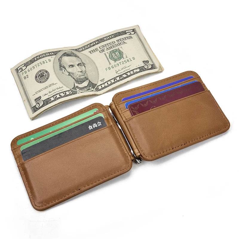 Small Men's Leather Clip Wallet with Coin Pocket & Card Slot Cash Holder - VacationGrabs