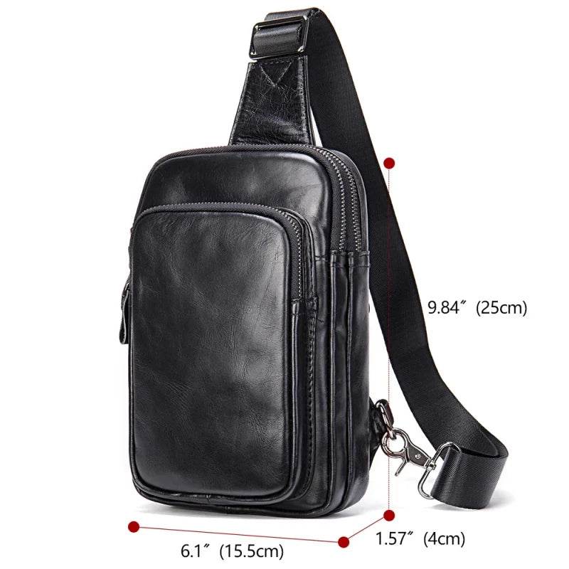 100% Genuine Leather Sling Bag Messenger Bag for Men Black - VacationGrabs