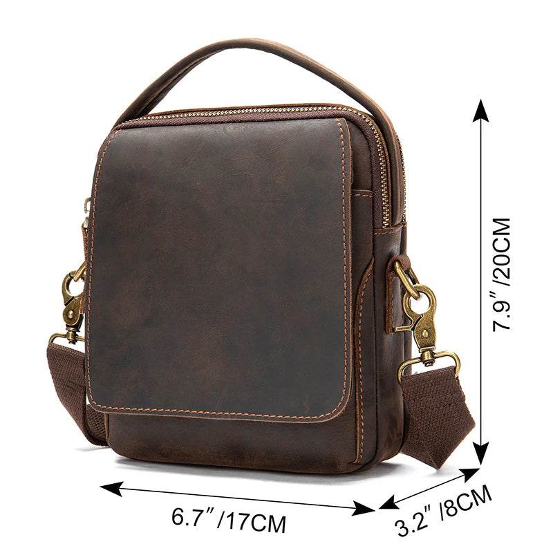 Vintage Leather Crossbody Bag Men Small Shoulder Sling Bag - VacationGrabs