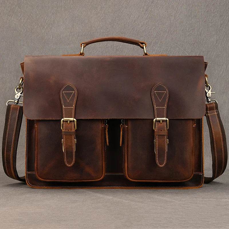Luxury Genuine Leather Briefcase Laptop Bag Vintage Shoulder Bag - VacationGrabs