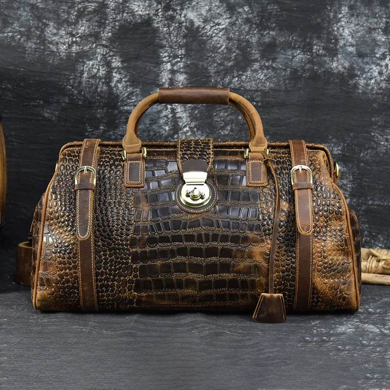Luxury Crocodile Leather Travel Bag for Men Alligator Trolley Bag - VacationGrabs