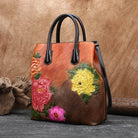 Handmade Floral Embossed Leather Handbag Tote Bag Luxury - VacationGrabs