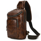 Natural Cowskin Leather Chest Pack Men Crossbody Sling Bag Large - VacationGrabs