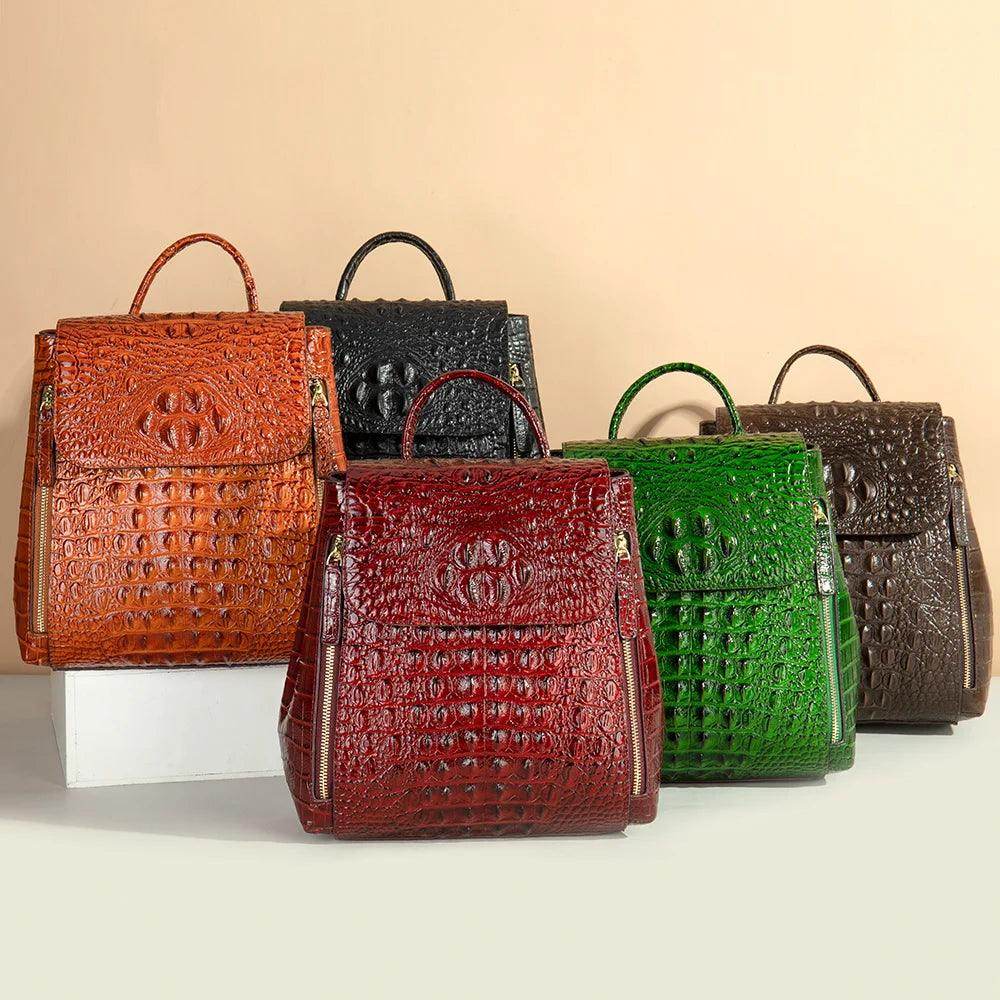 Textured Crocodile Pattern Leather Daypacks for Women 5 - VacationGrabs