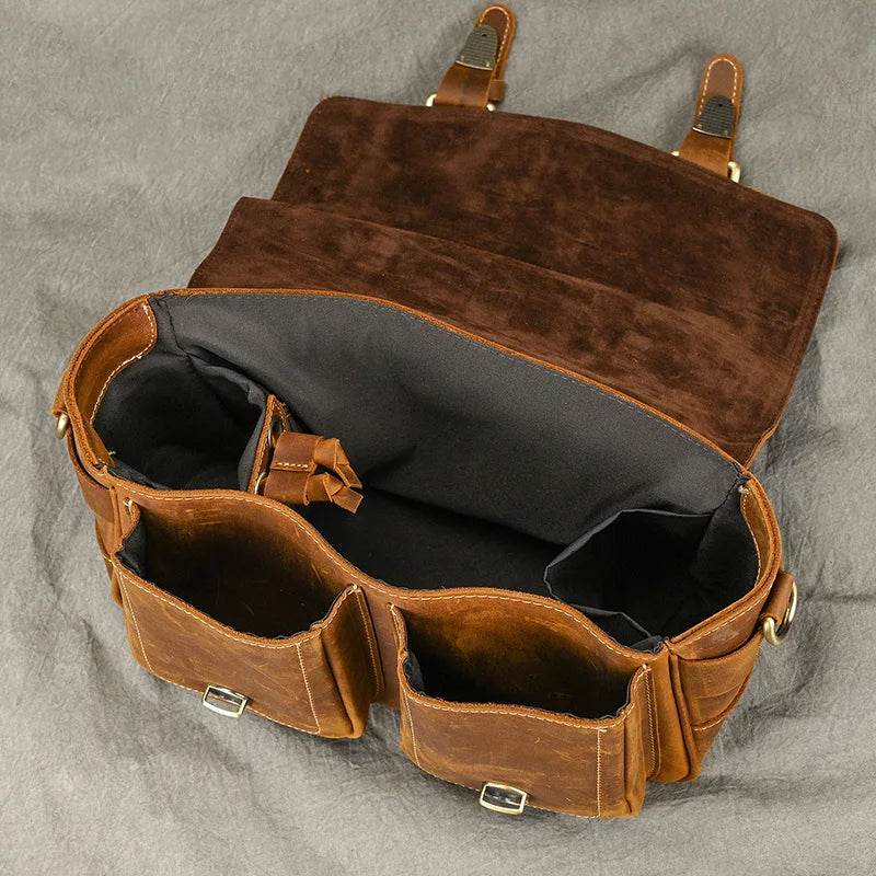 Vintage Crazy Horse Leather Messenger Bag for Men Crossbody Bag - VacationGrabs