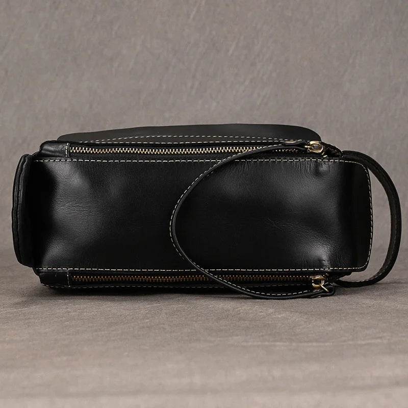 Black Genuine Leather Cosmetic & Storage Bag for Men & Women - VacationGrabs