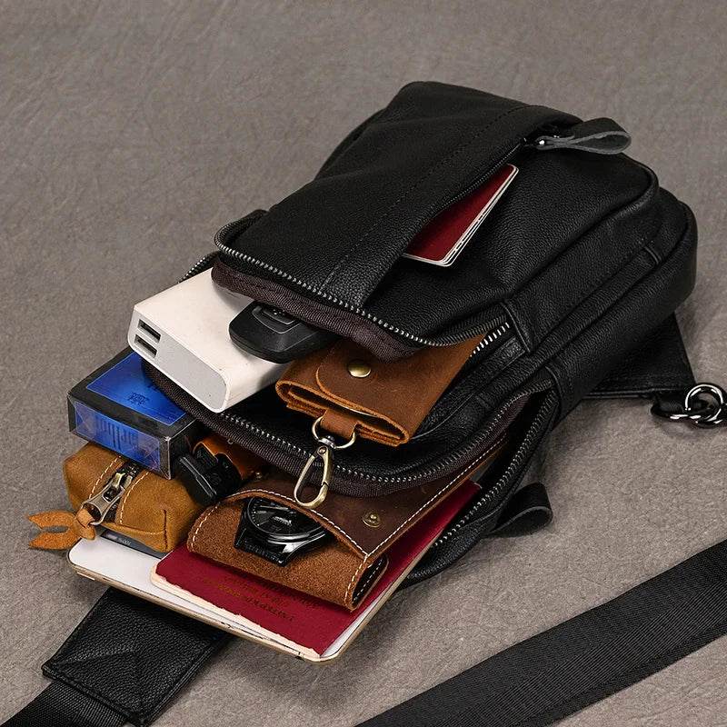 Summer Outdoor Leather Sling Chest Bag for Men - VacationGrabs