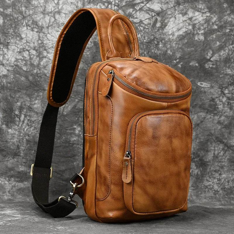 Leather Waist Bag Vintage Chest Pack Sling Bag for Men - VacationGrabs