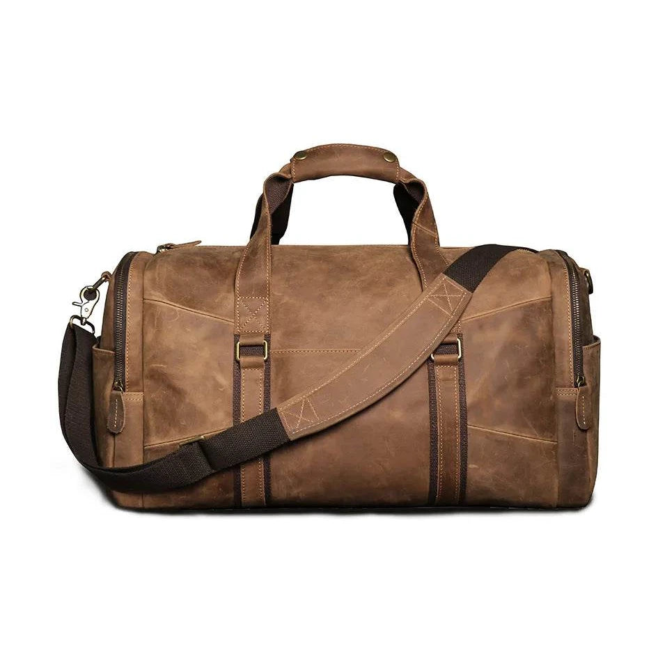 Vintage Genuine Leather Travel Bag Crazy Horse Weekend Luggage - VacationGrabs