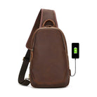 Men’s Leather Chest Bag with USB Cable Crossbody Outdoor Bag - VacationGrabs