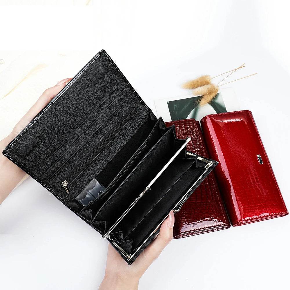 Genuine Leather Long Wallet for Women Clutch Purse Card Holder - VacationGrabs