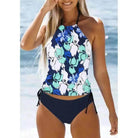 Women's Bathing Suit Drawstring Side Halter Neck Tankini - VacationGrabs