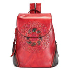 Retro Embossed Floral Backpack For Women Genuine Leather - VacationGrabs
