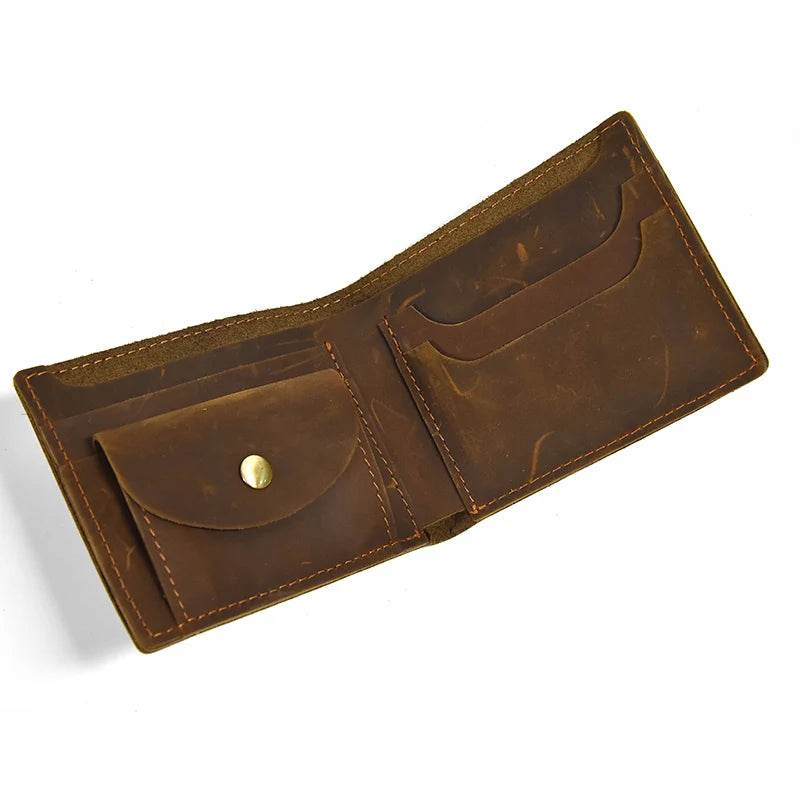 Retro Leather Wallet Genuine Cowhide Short Coin Purse Bifold Wallet for Men - VacationGrabs