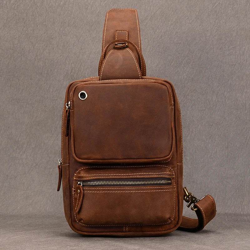 Genuine Leather Chest Bag Large Capacity Crossbody Bag Men - VacationGrabs