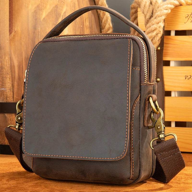 Vintage Leather Crossbody Bag Men Small Shoulder Sling Bag - VacationGrabs