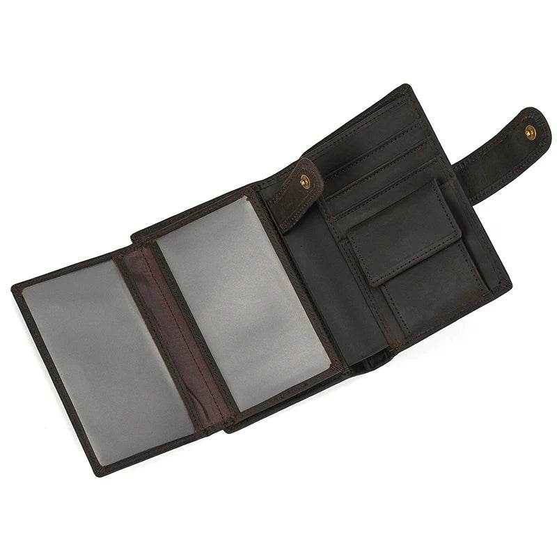 Luxury Full Grain Leather Short Wallet for Men 3-Fold Pure Leather - VacationGrabs