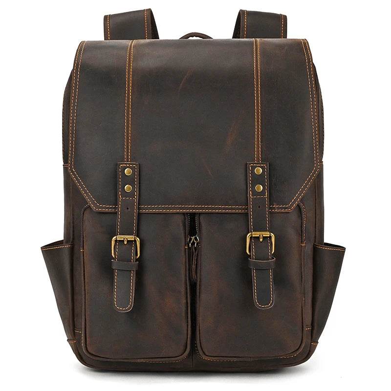Men's Leather Backpack Retro Fashion Travel School Daypack Bag - VacationGrabs