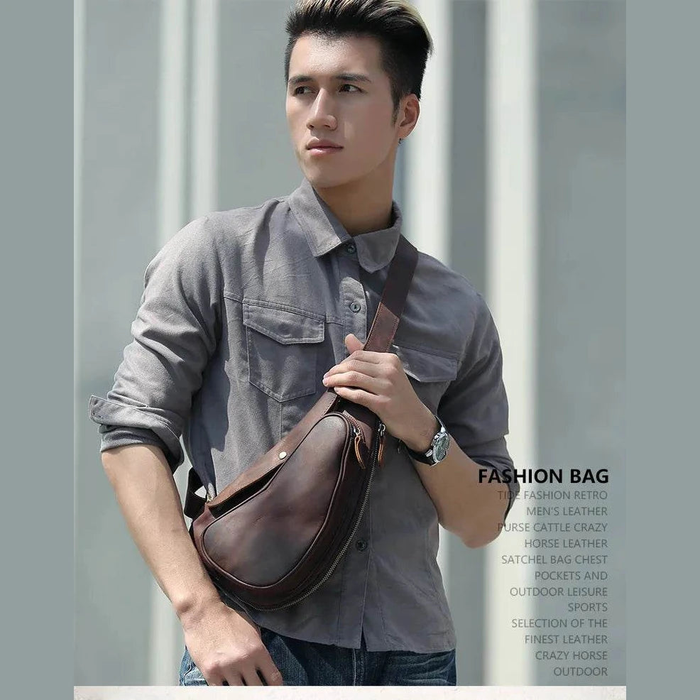 Genuine Leather Chest Bag Crazy Horse Vintage Crossbody Sling - VacationGrabs