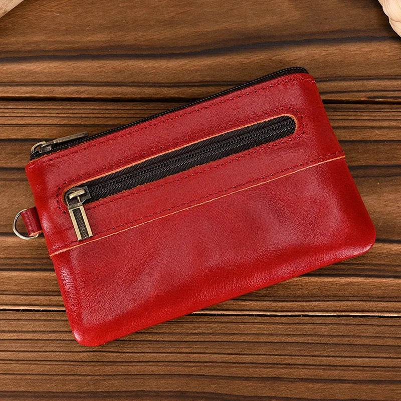Mini Coin Purse Genuine Leather Real Cowhide Small Wallet with Key Ring - VacationGrabs