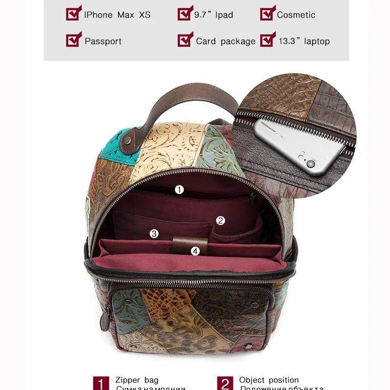 Luggage & Bags - Backpacks Colorful Patchwork Backpack For Women Genuine Leather Travel Backpack