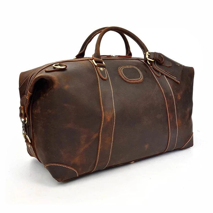 Retro Leather Men’s Travel Duffle Bag Large Capacity Cowhide Tote - VacationGrabs