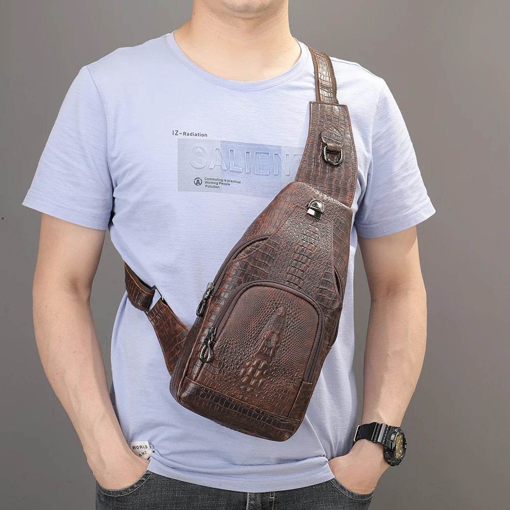 Luxury Men’s Leather Chest Bag Real Cowhide Crossbody Bag - VacationGrabs