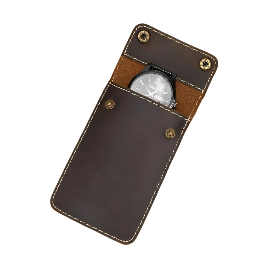 Retro Crazy Horse Leather Watch Storage Bag for Men Male Watch Case - VacationGrabs