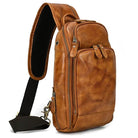 Soft Cowhide Men's Chest Bag Crossbody USB Sling Outdoor Pack - VacationGrabs