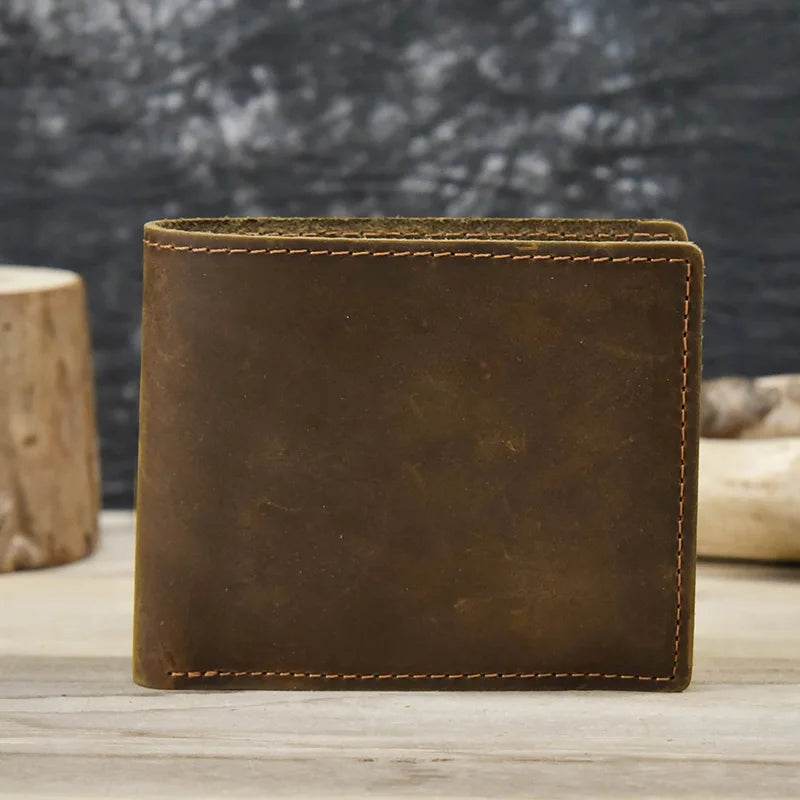 Crazy Horse Leather Short Wallet for Men Vintage Coin Card Holder - VacationGrabs