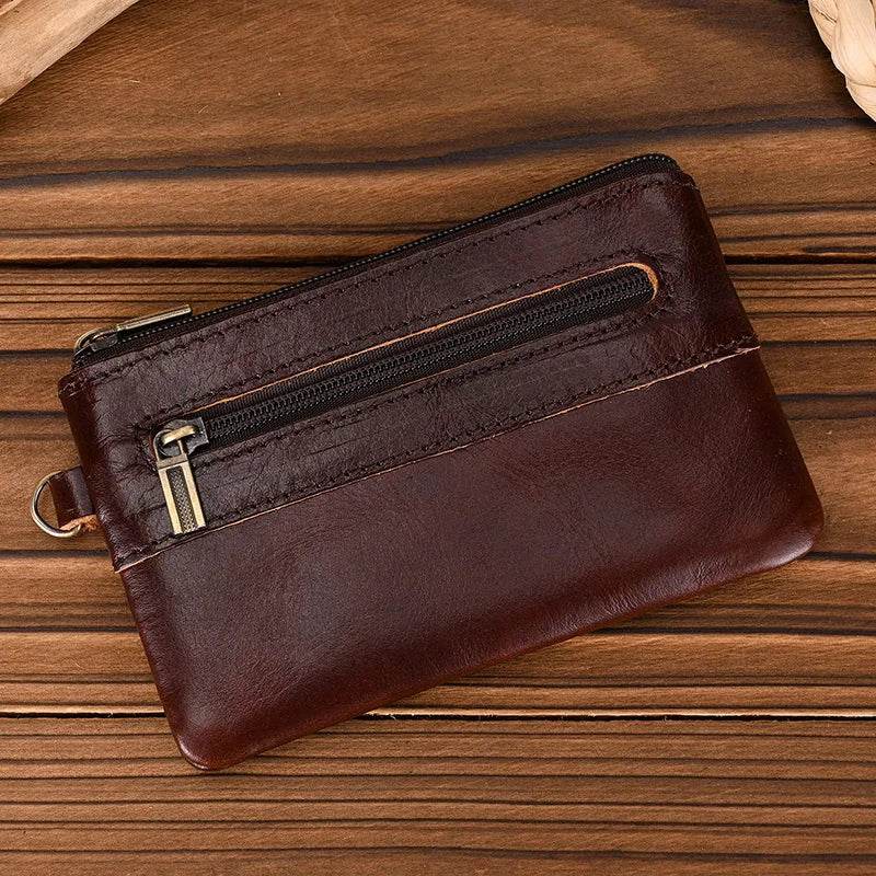 Mini Coin Purse Genuine Leather Real Cowhide Small Wallet with Key Ring - VacationGrabs