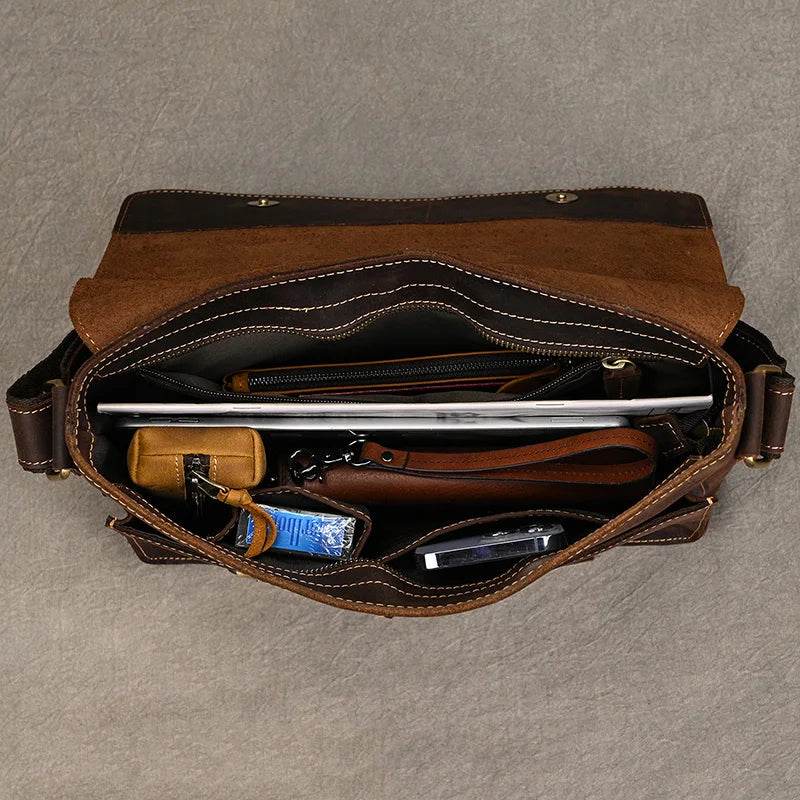 Vintage Real Leather Men's Crossbody Shoulder Bag Sling Bag - VacationGrabs